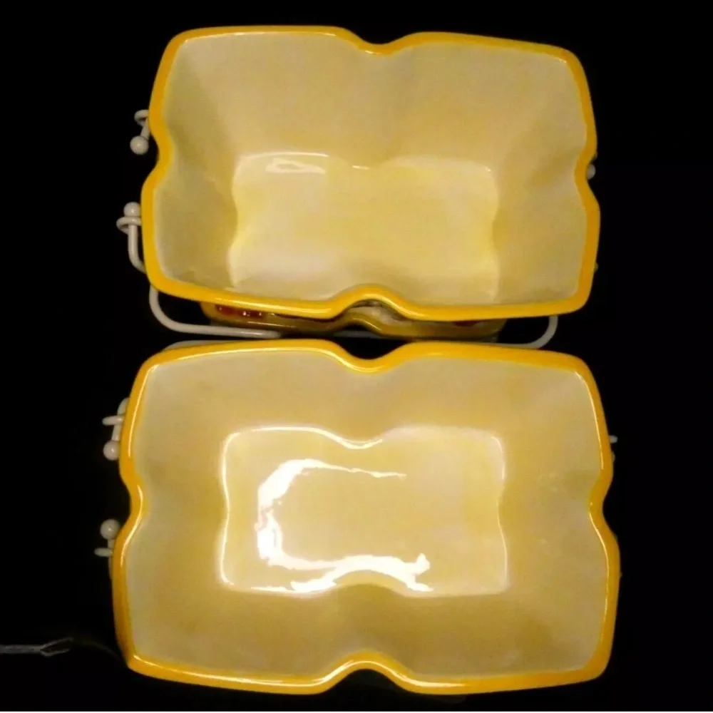 Yellow Old World Rose 8 Pc Set 2 Ceramic 1 QT Plates Lids Baskets